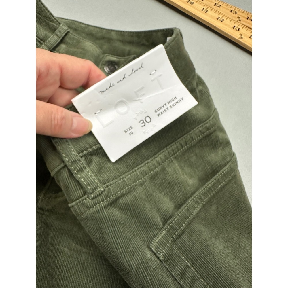 LOFT Curvy High Waist Skinny Corduroy Pants Olive Green Size 30 10 NEW - Picture 6 of 11